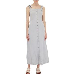 Faherty Dream Organic Cotton‎ Gauze Tie Maxi Dress Medium Smokey Blue